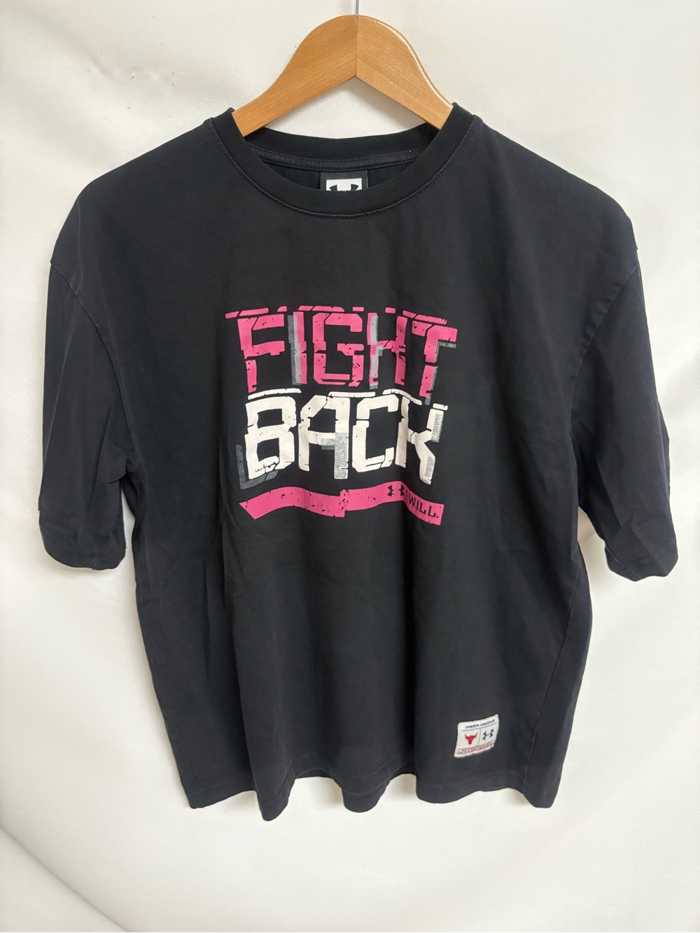 Under Armour Black Tee with Pink & White 'Fight Back' Graphic